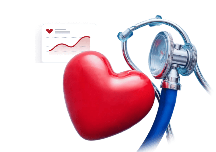 Heart with stethoscope and health chart in background